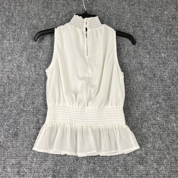 Japna Womens‎ S Lace Peplum Blouse Ivory Sleeveless Smocked Ruffle Feminine Chic - Picture 4 of 8